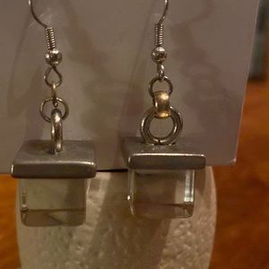 Solid glass Box earrings with sterling silver tops